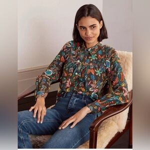 BODEN Penelope Smocked Shirt Black Garden Chintz Women’s US 10 W0646 Paisley